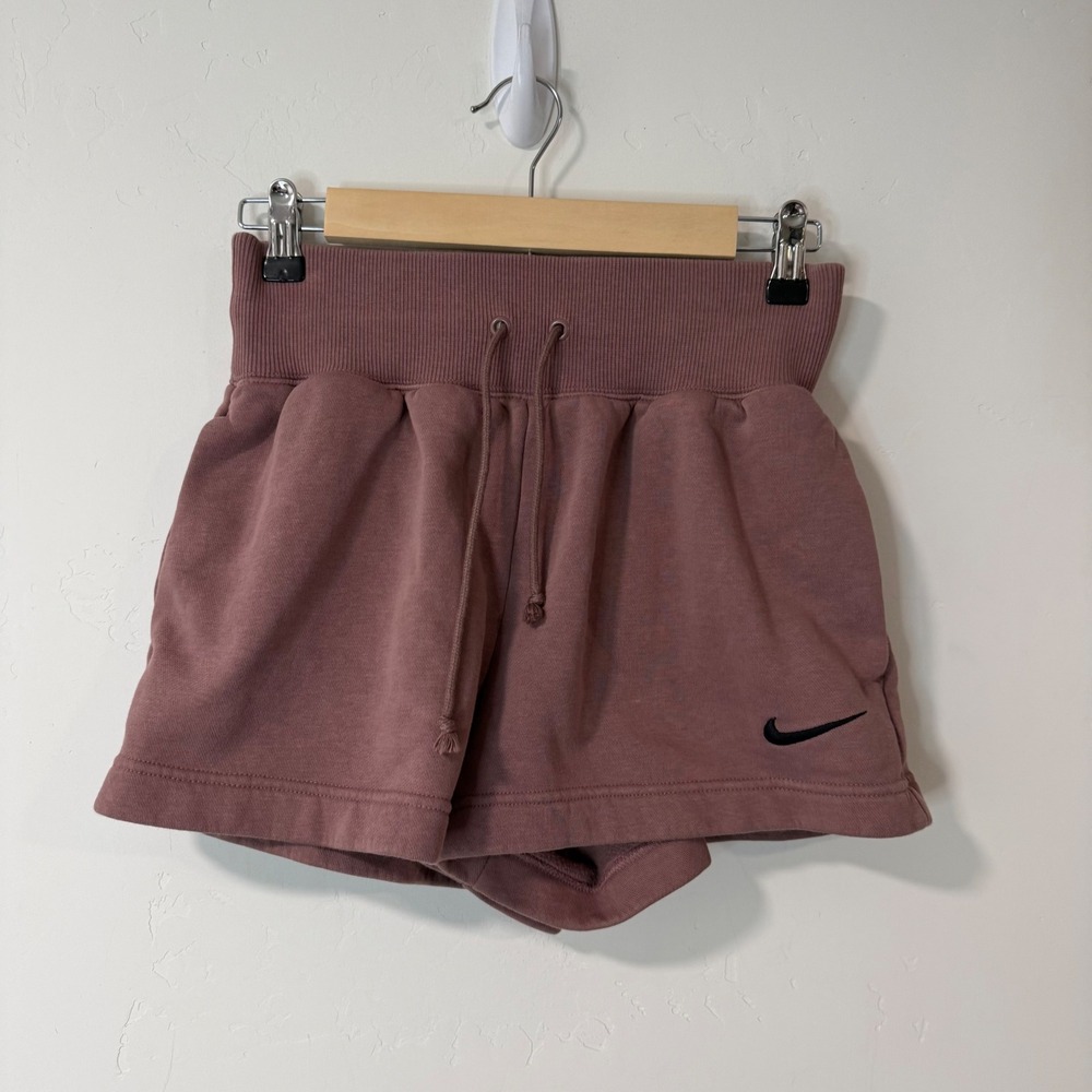 Nike Womens Sweat Shorts XS Mauve Phoenix Fleece High Waisted FD1409-208